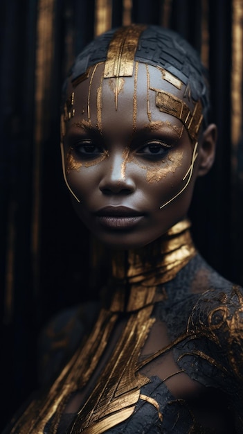 A woman with gold paint on her face