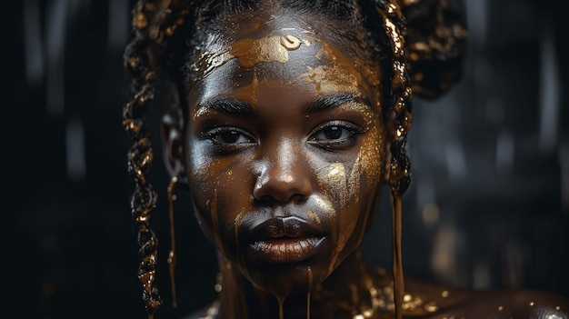 A woman with gold paint on her face