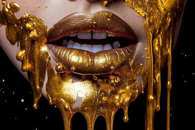 A woman with gold paint on her lips