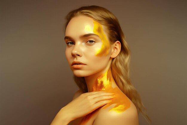 A woman with a gold paint on her shoulder Generative Ai