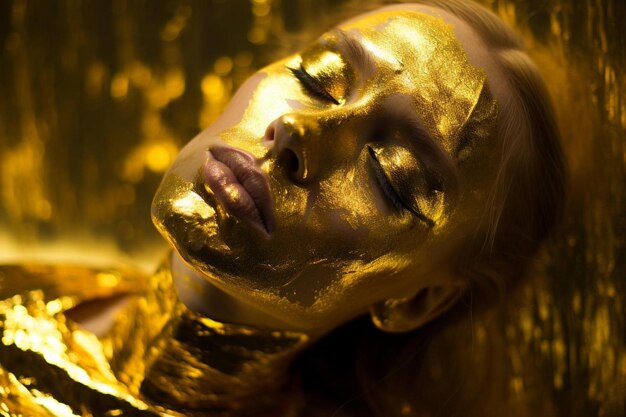 a woman with gold skin and face paint