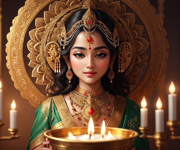 A woman with a golden candle in her hand