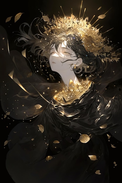 Женщина с золотой короной на голове генеративный ай