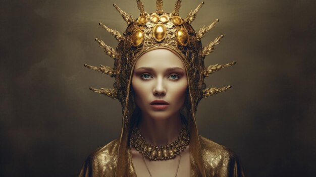 A woman with a golden crown on her head