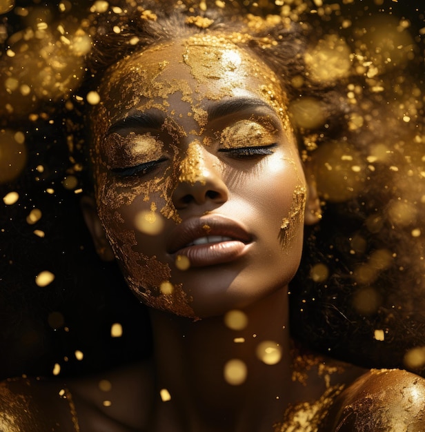 Photo a woman with golden glitter makeup