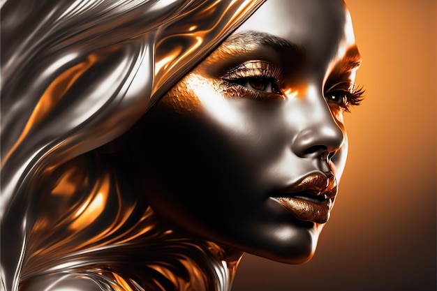 A woman with golden hair and gold makeup