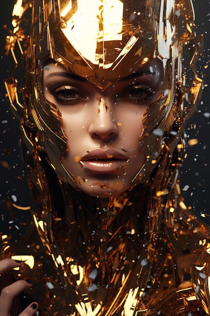 A woman with a golden mask and gold paint