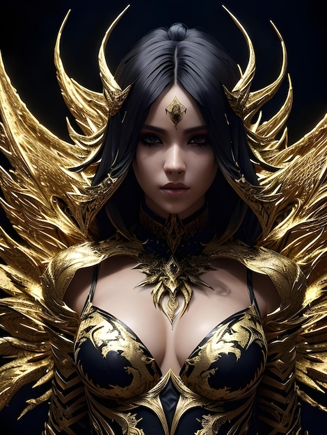 A woman with golden wings and gold wings