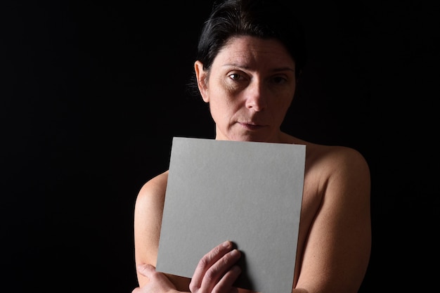 Woman with a gray board