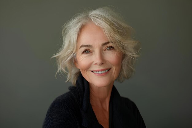 Photo a woman with gray hair is wearing a black sweater