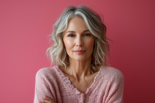 Photo a woman with gray hair and a pink sweater