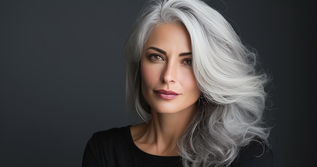 Foto una donna con i capelli grigi che posa per una foto