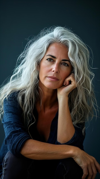 Photo a woman with gray hair sitting on the floor