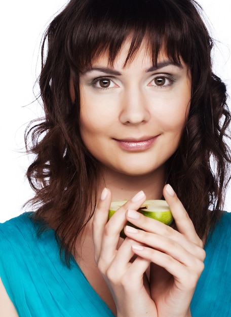 Woman with green apple