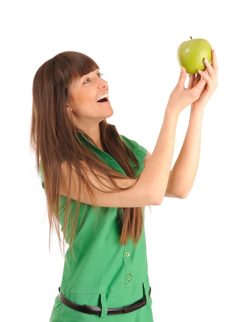 Woman with green apple.