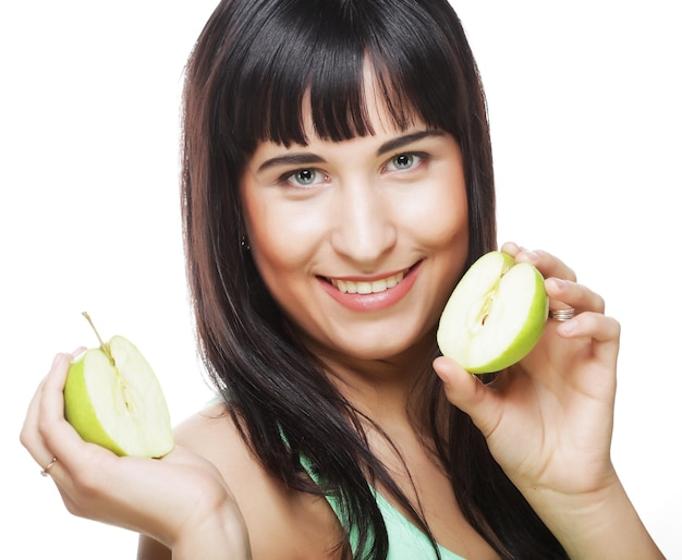 Woman with green apples