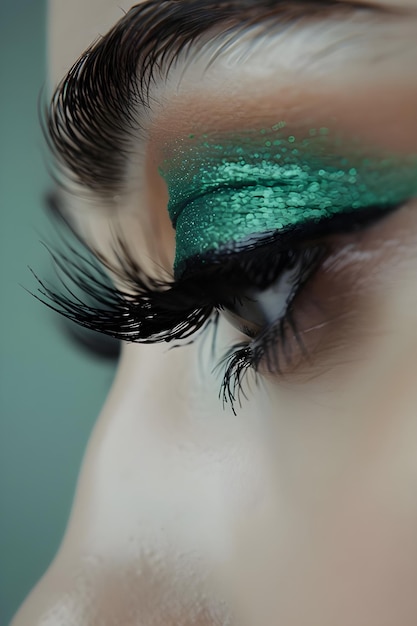 Photo a woman with a green and blue eye makeup on her eyes