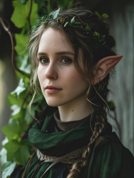 A woman with green eyes and ears