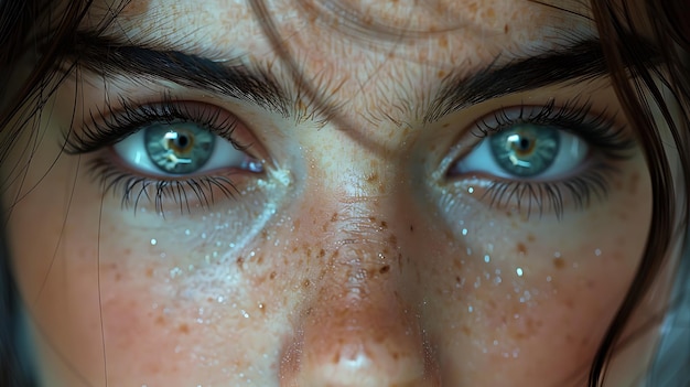 Photo a woman with green eyes and freckles has the words quot im not a fan quot on her face