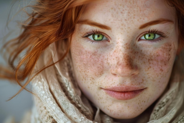 A woman with green eyes and red hair