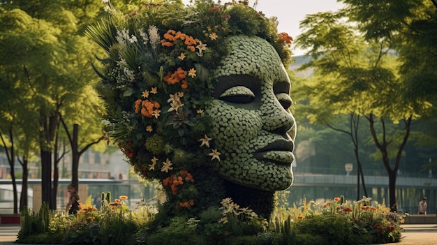 a woman with a green face and a tree in the background