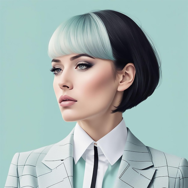 a woman with a green haircut and a black tie