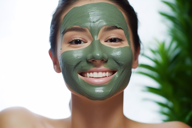 Photo a woman with a green mask on her face