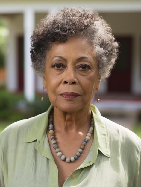 Photo a woman with a green shirt and a green shirt with a necklace on it