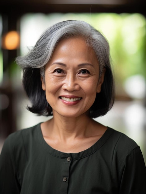 Photo a woman with grey hair and a green shirt that says  old