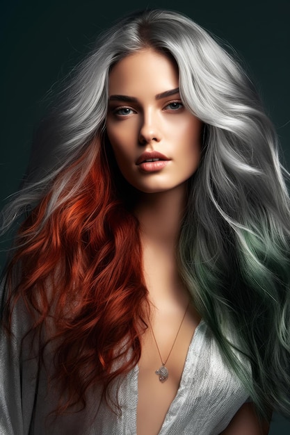 A woman with a grey hair with the colors of the italian flag.