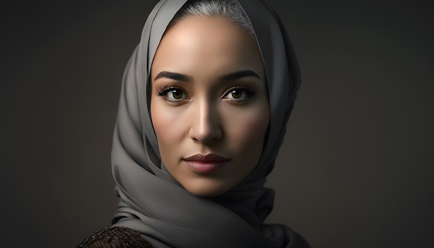 A woman with a grey scarf on