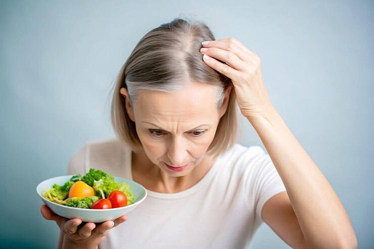 Woman with hair loss indicating underlying nutritional health problems