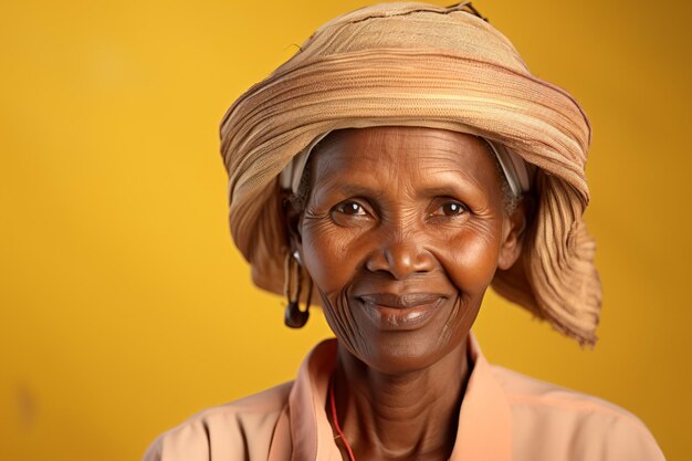 a woman with a hat on her head