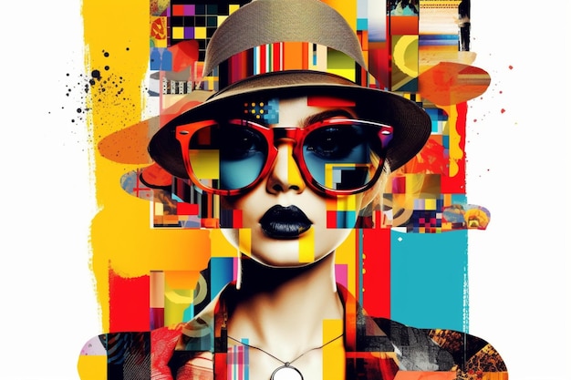 Женщина в шляпе и солнцезащитных очках изображена со словом «любовь».