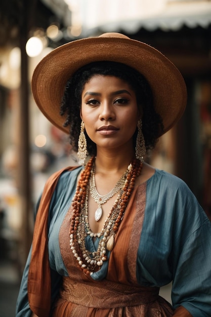 Foto una donna con un cappello che dice 