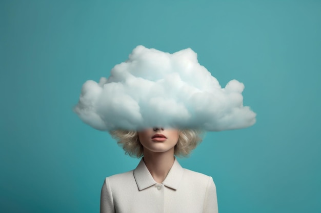 Фото Женщина с головой в облаках генерирующая иллюстрация ии
