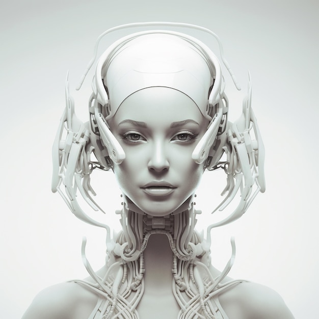 A woman with a head of a robot on her head