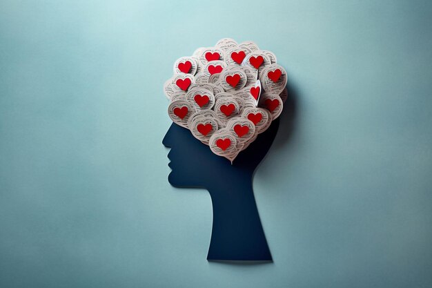 Photo a woman with a head with a heart shaped brain on it