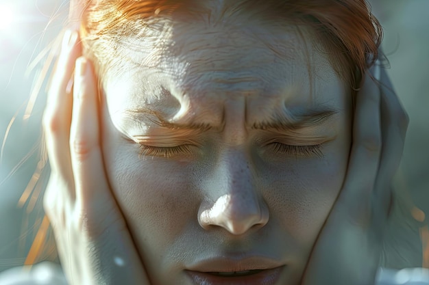 woman with headache and negative face expression