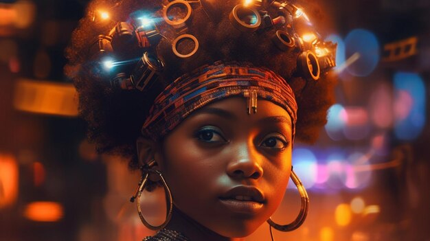 A woman with a headband and a headband with the words'black girl'on it