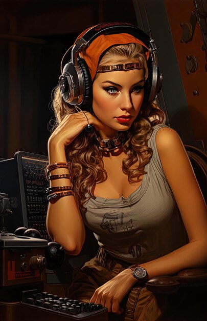 Photo a woman with headphones on her head is wearing a headband