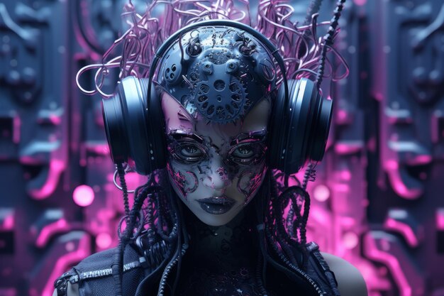 A woman with headphones on her head