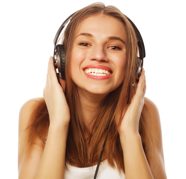 Woman with headphones listening music