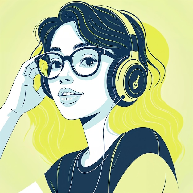 ヘッドフォンをかけた女性が音楽を聴いています