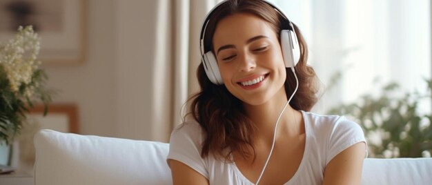 a woman with headphones listening to music