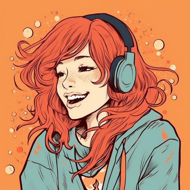 A woman with headphones on and a picture of a woman wearing headphones