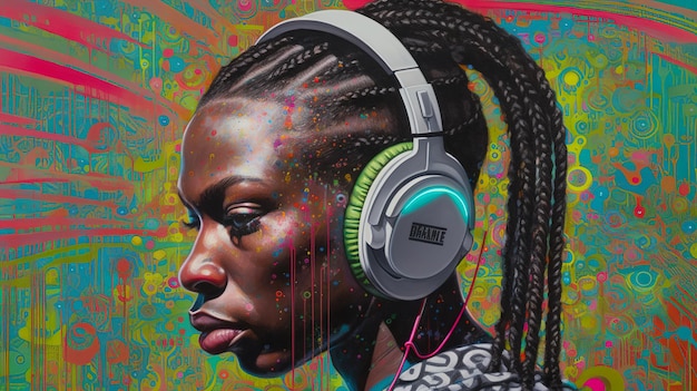 A woman with headphones