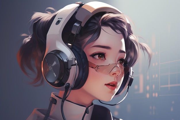 A woman with a headset on her head