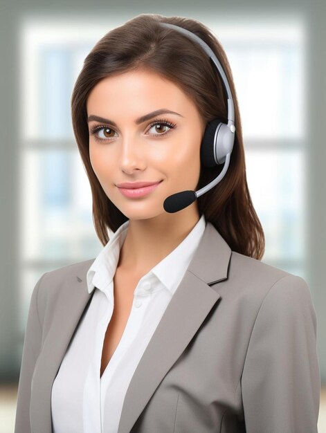 a woman with a headset that says  call