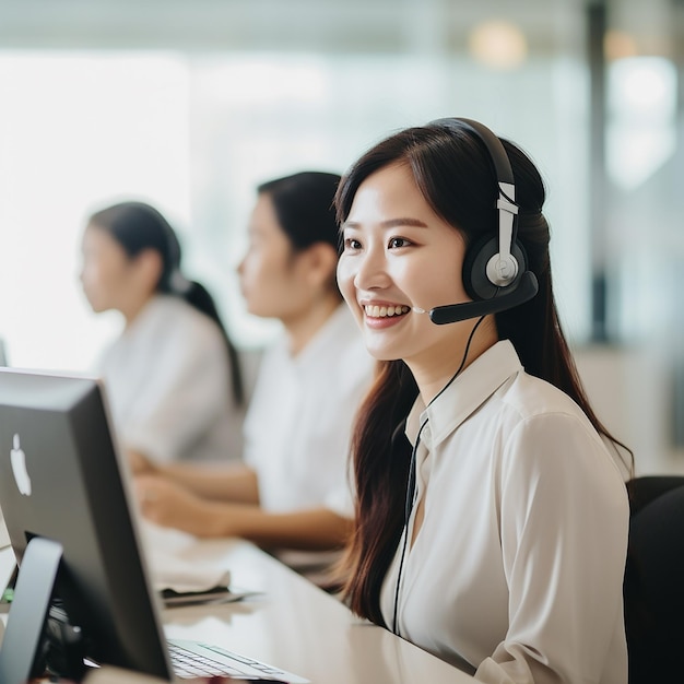 Photo a woman with a headset that says quot the word quot on it